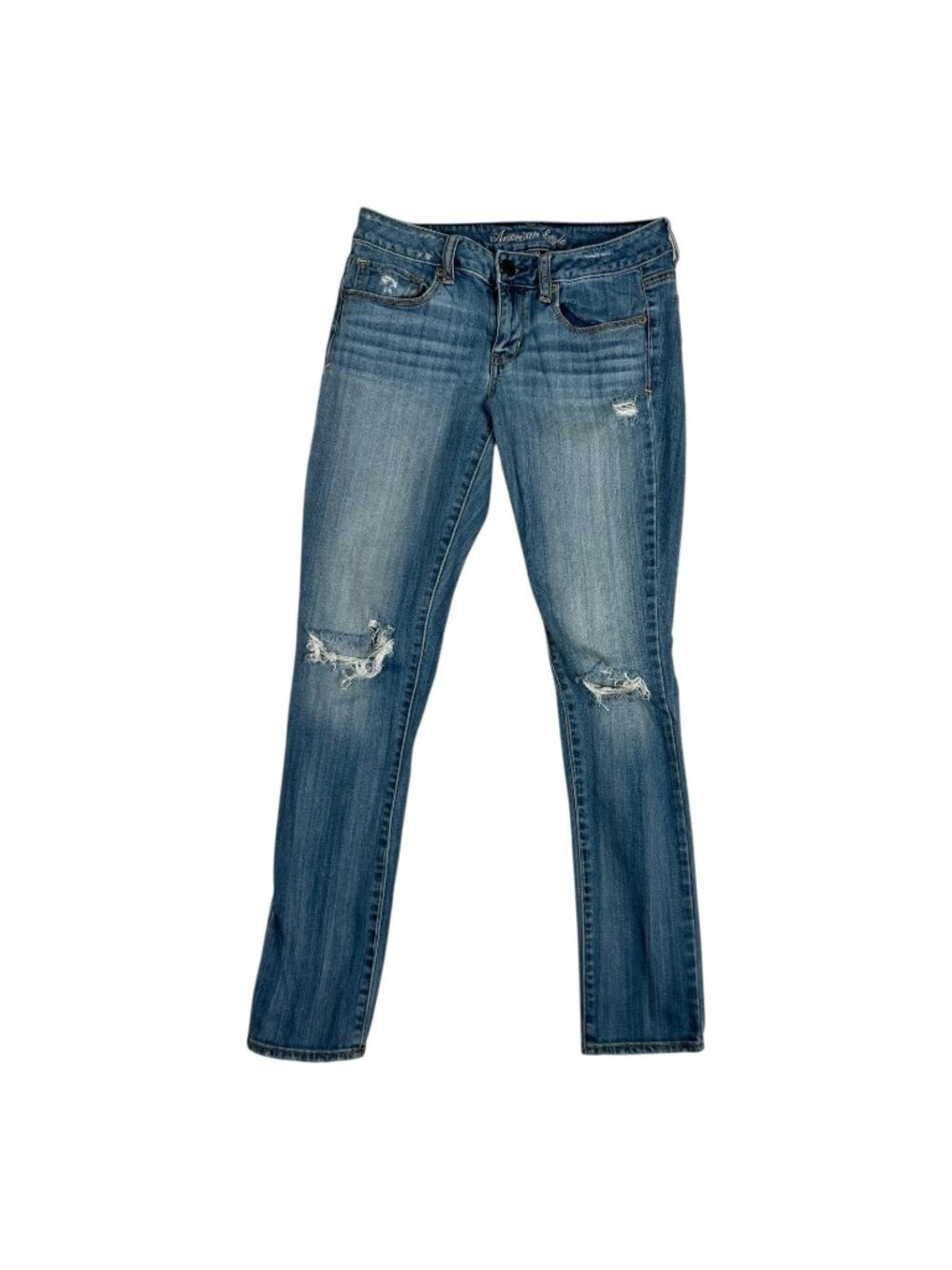 American Eagle Jeans Women's 6 Medium Wash Low Rise Skinny Distressed Stretch